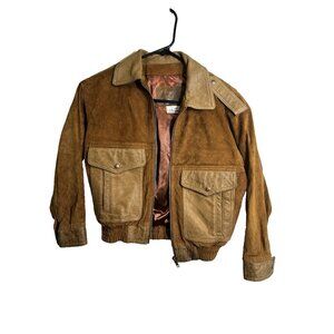 the leather ranch womens brown long sleeve zip up leather coat size 28